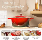 Nuovva Enamelled Cast Iron Dutch Oven Pot with Lid – 6.4 Quart Non Stick Casserole Pot – Heavy Duty & Oven Safe up to 500° F for Bread Baking, Braising, Stews, Roasting – 28cm Red