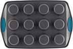 Rachael Ray Yum -o! Nonstick Bakeware 12-Cup Muffin Tin With Grips / Nonstick Cupcake Tin With Grips - 12 Cup, Gray