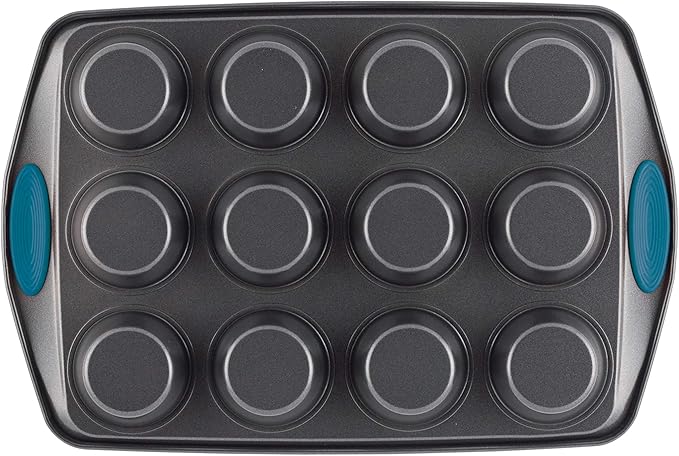 Rachael Ray Yum -o! Nonstick Bakeware 12-Cup Muffin Tin With Grips / Nonstick Cupcake Tin With Grips - 12 Cup, Gray