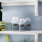 Glass Canister Set for Kitchen or Bathroom with Airtight Lid and Chalkboard Labels, Apothecary Glass Food Storage Jars,Set of 3 Cookie Jars, Candy, Coffee, Cereal & More, Clear Storage Containers!