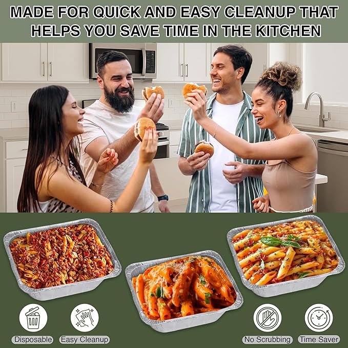 INFINITY EL Disposable Aluminum Foil Pans 25 Pack | Half Pan Extra 12.5" x 10.5" x 4" Deep Disposable Baking Pan | Heavy Duty Aluminum Foil Pan for Roasting Turkey, Lasagna, Thanksgiving, Christmas