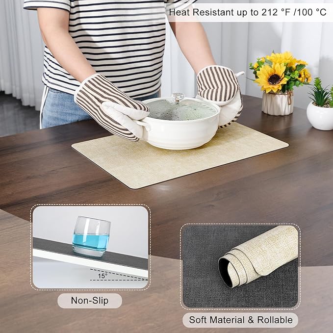 Myir JUN Dual Sided Faux Leather Placemats Set of 6 Indoor/Outdoor Square Non-Slip Washable Table Mats (Gray Cream-White)