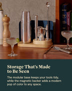 Caraway 9-Piece Complete Bar Set - Cocktail Shaker, Jigger, Muddler, Wine Key, Strainer, Bar Spoon, Storage Organizer, Magnetic Backer - Bartender Accessories - Tools for Home Bartending - Gray