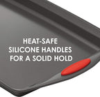 Rachael Ray Yum-o! Nonstick Bakeware 12-Cup Muffin & Cupcake Tin With Grips - Gray with Red Grips