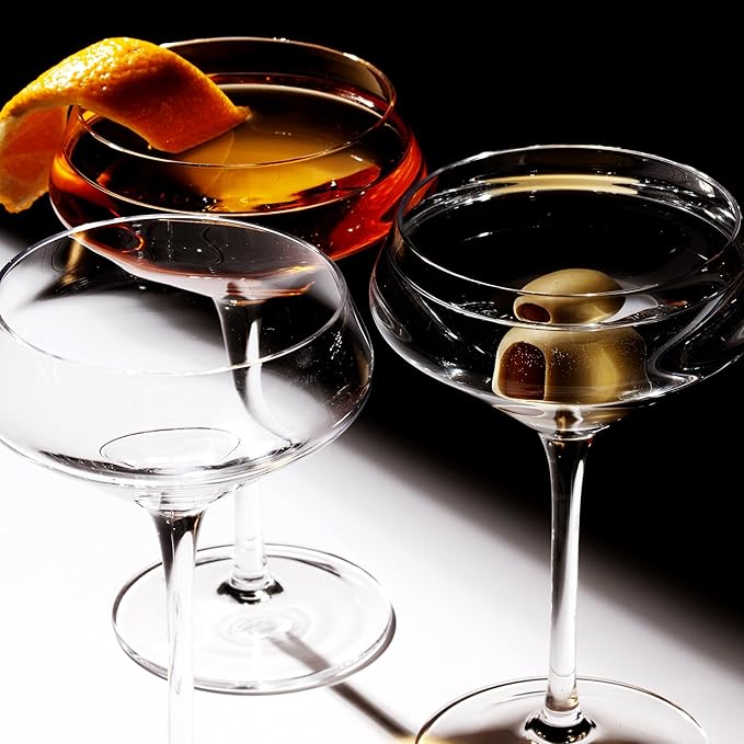 LEMONSODA Hand Blown/Nick And Nora Classic Martini Glasses Manhattan, Cosmopolitan, Espresso Martini, Lemon Drop, Dirty Martini - Inspired by 1930's - 50's Cocktail Culture - 6oz/10oz (Set of 4, 6oz)