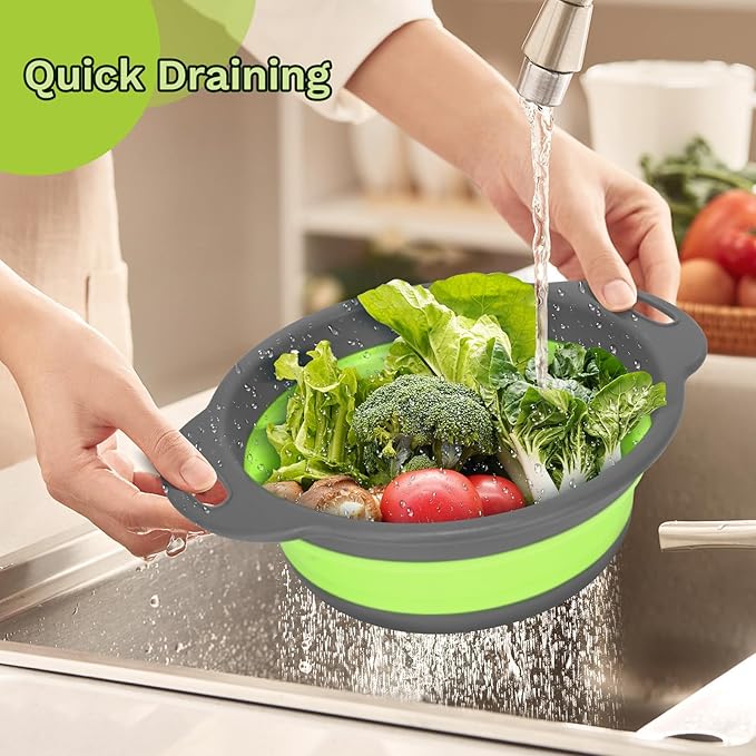 Collapsible Silicone Colander Set 3-Piece - Space-Saving Kitchen Strainer for Pasta & Spaghetti, Fruit & Veggies, Dishwasher Safe, Multi-Color Sizes for Camping, RV & Small Kitchens