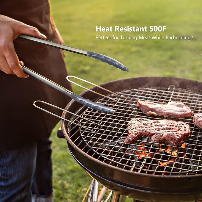 Silicone Spatulas Set Turners Tongs Cooking Utensils Set High Heat Resistant Kitchen Scraper Spatulas for Cooking Mixing Baking BPA Free Dishwasher Safe, Grey