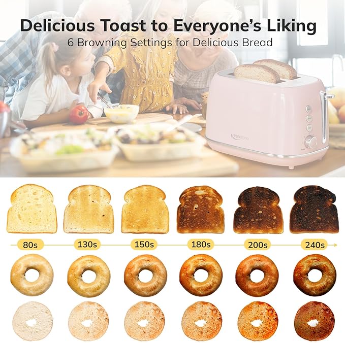 Toaster 2 Slice Stainless Steel with 6 Bread Shade Settings, Bagel, Cancel, Defrost Function, 2 Slice Retro Toaster with Extra Wide Slot, Removable Crumb Tray, pink