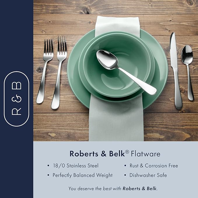 Roberts & Belk 20-Piece Camden Gold Silverware Set – Flatware for 4 – High Mirror Stainless Steel Utensils with Knives, Forks & Spoons