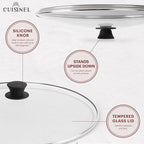 Cuisinel 15" Large Cast Iron Skillet + Glass Lid + Black Chainmail Scrubber - Dual Handle Braiser Frying Pan + Silicone Handle Covers - Pre-Seasoned Oven, Grill, Stovetop, Fire Indoor/Outdoor Cookware