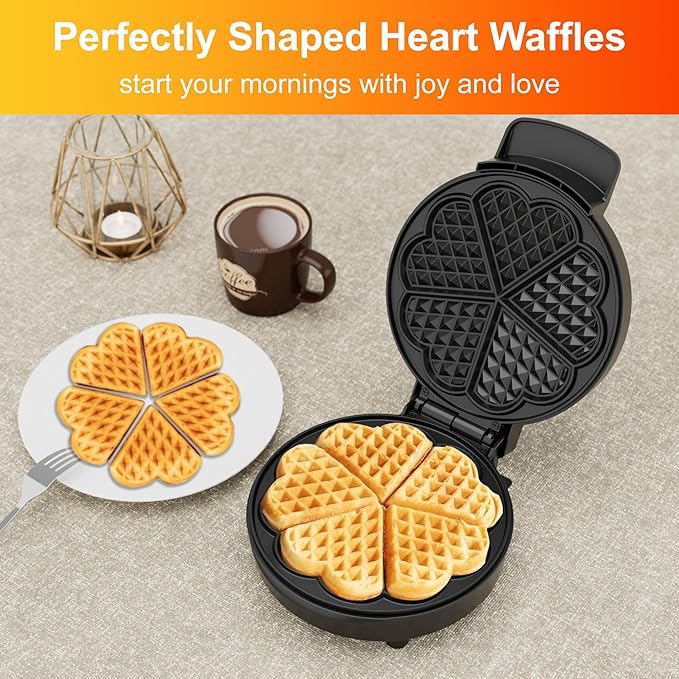 Heart Waffle Maker, 750W Nonstick Double-side Heating Mini Heart Waffle Maker, Easy to Clean, Home Baking Machine