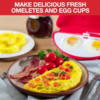 Microwave 2 in 1 Omelet Maker and Egg Cup Cooker - Make Easy Poached, Fried, or Scrambled Eggs w Removable Tray- Steel Whisk & Recipe Book included - Amazing Breakfast Sandwiches in Minutes- PVC Free