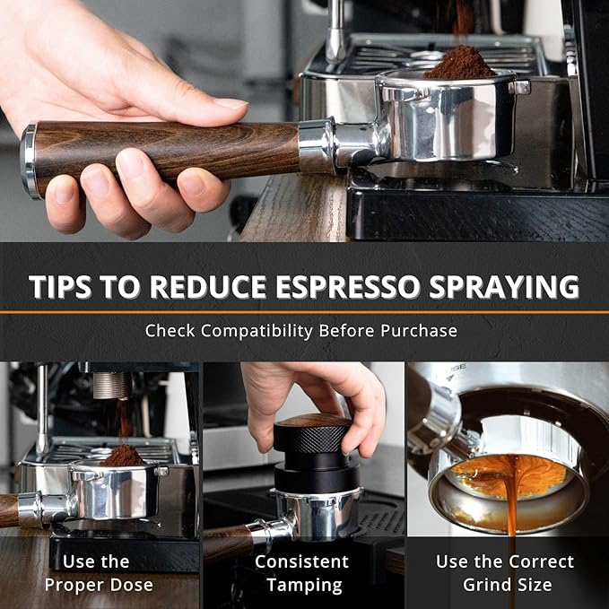 54mm Bottomless Portafilter with 3 Ear, Barista Espresso Portafilter with Stainless Steel Basket and Rosewood Handle, Compatible with Breville 54mm Espresso Machines (Black Rosewood)