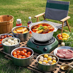 Frcctre 10 Pcs Disposable Aluminum Pot with LidS, Disposable 2 Liter Round Aluminum Foil Pan Food Container for Camping Vacation Trips Picnic Heating Cooking