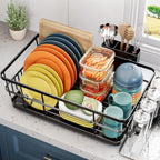 Dish Drying Rack for Kitchen Counter, Large Dish Racks with Drainboard, Kitchen Sink Dish Strainer Rack, Countertop Dish Drainer Rack with Cup & Utensil Holders, Dish Dryer Rack Large Size Black
