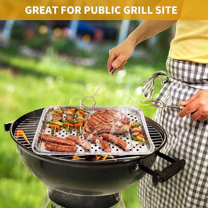 30 Pack Aluminum Foil Broiler Pans with Holes 16 x 12 inch Aluminum Grill Pans Disposable Grill Drip Pan for Outdoor Grills, BBQ, Baking, Meal Prep