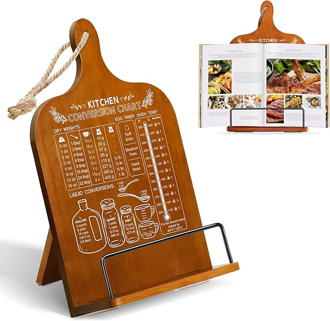 Cookbook Stand for Kitchen Counter Recipe Book Holder with Conversion Chart Adjustable Non Slip Cookbook Holder Kitchen Gifts for Women Mother's Day Gifts for Mom Housewarming Retirement Gifts