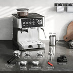 Kismile 15 Bar Espresso Machines with Grinder, Professional Espresso Maker with Removable Water Tank, Milk Frother Steam Wand for Latte&Cappuccino,Hot Water Function for Home (Black)
