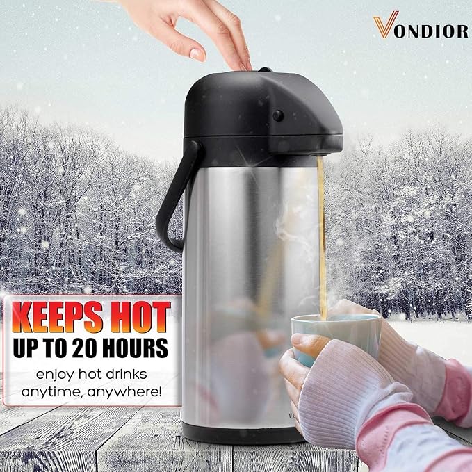 Coffee Carafe for Keeping Hot - 102oz/3L Airpot Coffee Dispenser with Pump - Insulated Stainless Steel Hot Beverage Dispenser for Parties - Thermal Carafe for Hot Drinks Water Tea Chocolate