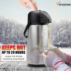 85 oz (2.5L) Airpot Coffee Carafe with Pump, Insulated Stainless Steel Coffee Dispenser, Coffee Carafes for Keeping Hot/Cold, Hot Beverage Dispenser for Party