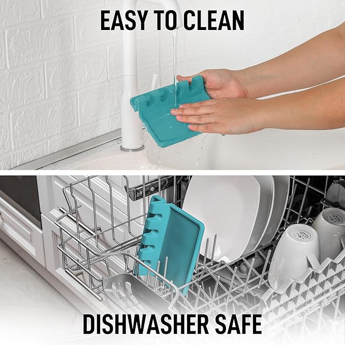 Zulay Kitchen Silicone Utensil Rest with Drip Pad for Multiple Utensils - BPA-Free, Heat-Resistant Spoon Rest & Spoon Holder for Stove Top - Kitchen Utensil Holder for Ladles & Tongs - Aqua Sky