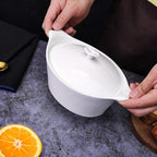 7" x 6" Ceramic Oval Casserole Dish with Lids, 30 Oz White French Serving Soup Tureens, Baking Dish with Handle 9.4 IN, for Casseroles, Cookware Set, Microwave, Oven Safe