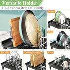 SNTD Dish Drying Rack - Expandable Dish Rack for Kitchen Counter, Large Dish Drainer with Pan Holder, Dish Strainer with Drainboard Cup Holder and Utensil Holder, Black