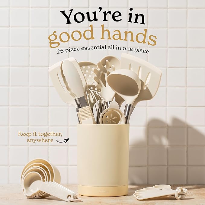 SMIRLY Kitchen Utensils Set, 26PCS Silicone Cooking Utensils Set, Spatula Set with Holder, Stainless Steel Kitchen Gadgets for Home and Kitchen