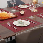 Myir JUN Placemats Set of 6, Vinyl Woven Placemats Place Mats Indoor Washable Table Mats Non-Slip Place mats for Dining Table (Red, Set of 6)