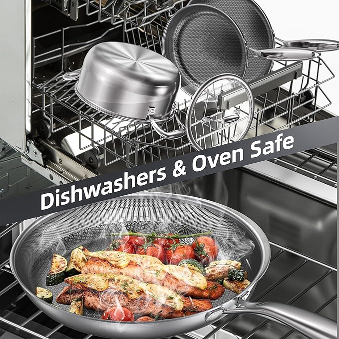 COOKER KING Stainless Steel Cookware Set, Pots and Pans Set Non Stick, Hybrid Ceramic Cookware, Frying Pans, Saucepans & Stock Pot with Glass Lid, Non-Toxic, Oven Safe, Induction Compatible