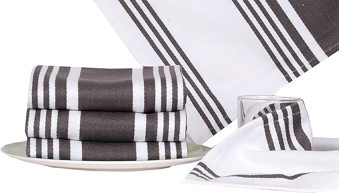 Urban Villa Kitchen Towels 100% Cotton Pack of 6, Highly Absorbent Quick Drying Super Soft Premium Dish Towel for kitchen with Hanging Loop Hand & Tea Towels - 20x30 Inch, (Dove Grey & White, Striped)