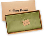Solino Home Avocado Green Linen Tablecloth 52 x 52 Inch - 100% Pure Linen Square Table Throw - Classic Hemstitch, Machine Washable Table Cloth for Summer, Fall, Autumn
