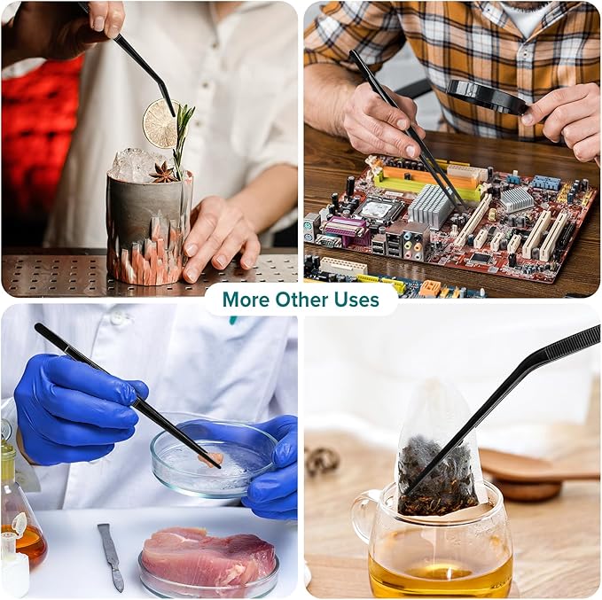 Kitchen Tweezer Tongs Set,6 Pcs Kitchen Tweezers,8" Cooking Tweezers Set,Stainless-Steel Food Chef Culinary Tweezers Tongs for Baking Decorating Feeding Plating,Black