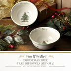Spode Christmas Tree Dip Bowls - Set of 2, Naughty and Nice, 4-Inch Ceramic Serving Bowls for Holiday Dips, Snacks, Nibbles - Festive Tableware Christmas Tree Design - Dishwasher & Microwave Safe