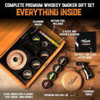 Whiskey Cocktail Smoker Kit with Torch, Old Fashioned Syrup & 8 Flavors Wood Chips - Premium USA Oak Smoker - Old Fashioned Smoker Kit - Bourbon Gifts for Men (with Butane)