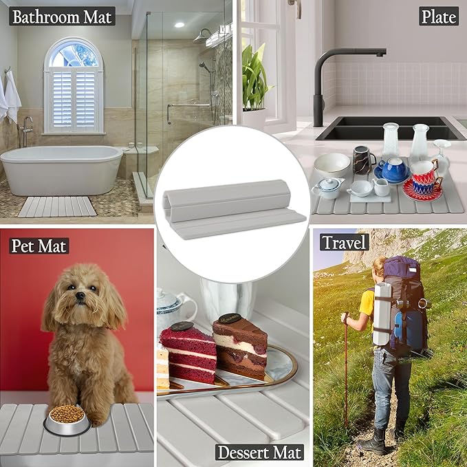 Large Stone Drying Mat for Kitchen Counter | Premium Diatomaceous Earth Coaster Set for Dishes | Non-Slip Kitchen Sink Mat | Fast-Absorbing, Eco-Friendly | 23" x 15.5" (Modern Grey)