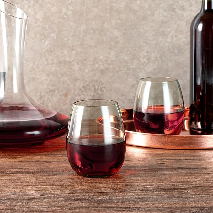 Restaurantware-Vetri 15 Ounce Wine Glasses, 6 Dishwashable Stemless Wine Glasses - No Lead, Durable, Green Glass Stemware, For Home, Bar, Or Restaurant, Serve Merlot, Chardonnay, Or Bordeaux