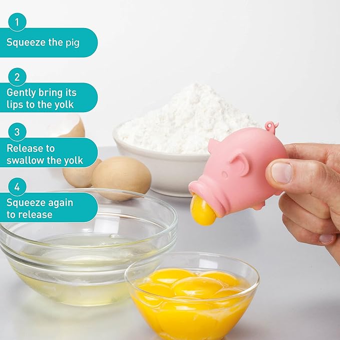 Peleg Design Egg Separator for Raw Eggs – Silicone Egg Yolk and White Separator, Funny Pig Design – Cute Kitchen Tool Gadget for Cooking/Baking