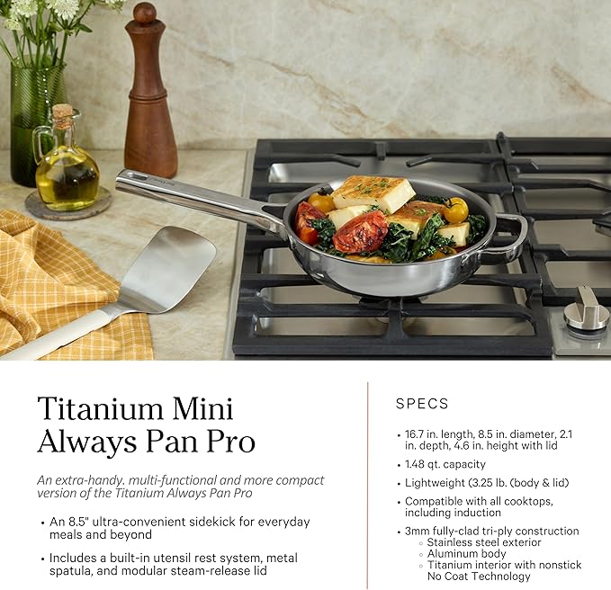 Our Place Titanium Pro Cookware Set (4-Piece) – Always Pan & Perfect Pot | Nonstick No-Coat Technology | Tri-Ply Titanium & Stainless Steel | Safe for Oven, Induction & Cooktops up to 1000°F | Chrome