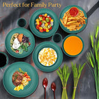 Wheat straw plates and bowls set of 16 - Unbreakable wheat straw dinnerware sets for kids - Alternative plastic dinnerware set service for 4 - Microwave safe and Dishwasher safe bowls. Green