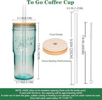 ANOTION Colored Glass Cups with Lids and Straws - 24oz Travel Coffee Mug Wide Mouth Mason Jar Iced Coffee Cup Smoothie Cup Glass Tumbler Tea Cup Clear Cute Water Cups Colorful Drinking Glasses