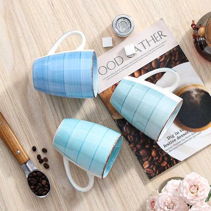 vancasso Bonita 16 Oz Large Coffee Mugs Set of 6, Ceramic Coffee Cups for Cappuccino, Latte, Tea, Cocoa, Blue