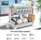 B-Land Dish Drying Rack, 2 Tier Dish Racks for Kitchen Counter, Large Dish Drying Rack with Drainboard & Utensil Holders, Rust-Proof Dish Drainers,Kitchen Organization