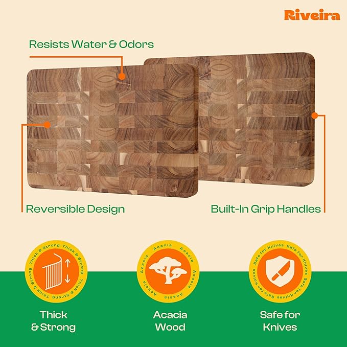 Riveira Acacia Wood Cutting Board – Gourmet Acacia Grandeur: 18 x 12 Wooden Cutting Board – Natural Wooden Cutting Boards For Kitchen Decorative – Innovative Juice Grooves Acacia Wooden Chopping Board