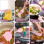 E-far Silicone Cooking Utensils Set, 25 Piece Kitchen Utensils with Holder, Non Toxic Kitchen Tools Spatula, Turner, Spoon, Ladle for Nonstick Cookware, Heat Resistant & Dishwasher Safe - Pink