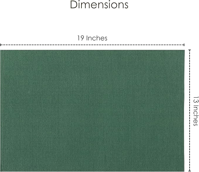 Foliage Green Placemats Set of 6, Cotton Ribbed Tabletop, Non-Slip Wrinkle Free Kitchen Table Mats for Dining Table, 13x19 Inch