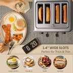 BUYDEEM DT640 4-Slice Toaster, Extra Wide Slots, Retro Stainless Steel with High Lift Lever, Bagel and Muffin Function, Removal Crumb Tray, 7-Shade Settings,Stainless Steel