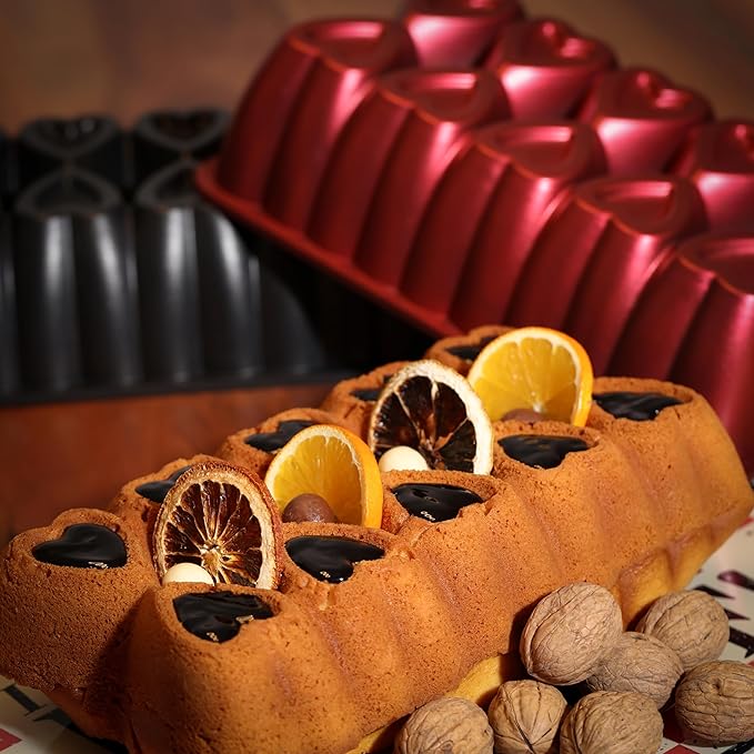 Heart Shape Aluminum Cake Pan, Titanium Coating, Non-Stick, 10 Cups, Heavy Duty, Gifts for Mom, 10 Inch Baking Mold, Cast Aluminum Fluted Tube Pan, Easy to Clean (Baton Black)