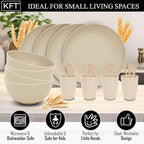 Wheat Straw Dinnerware Sets for 4 - KFT Lightweight & Unbreakable Dishes Microwave & Dishwasher Safe Perfect for Camping, Picnic, RV, Dorm Plates, Cups and Bowls