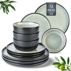 AmorArc Stoneware Dinnerware Sets,Round Reactive Glaze Plates and Bowls Set,Highly Chip and Crack Resistant | Dishwasher & Microwave Safe Dishes Set,Service for 4 (12pc)
